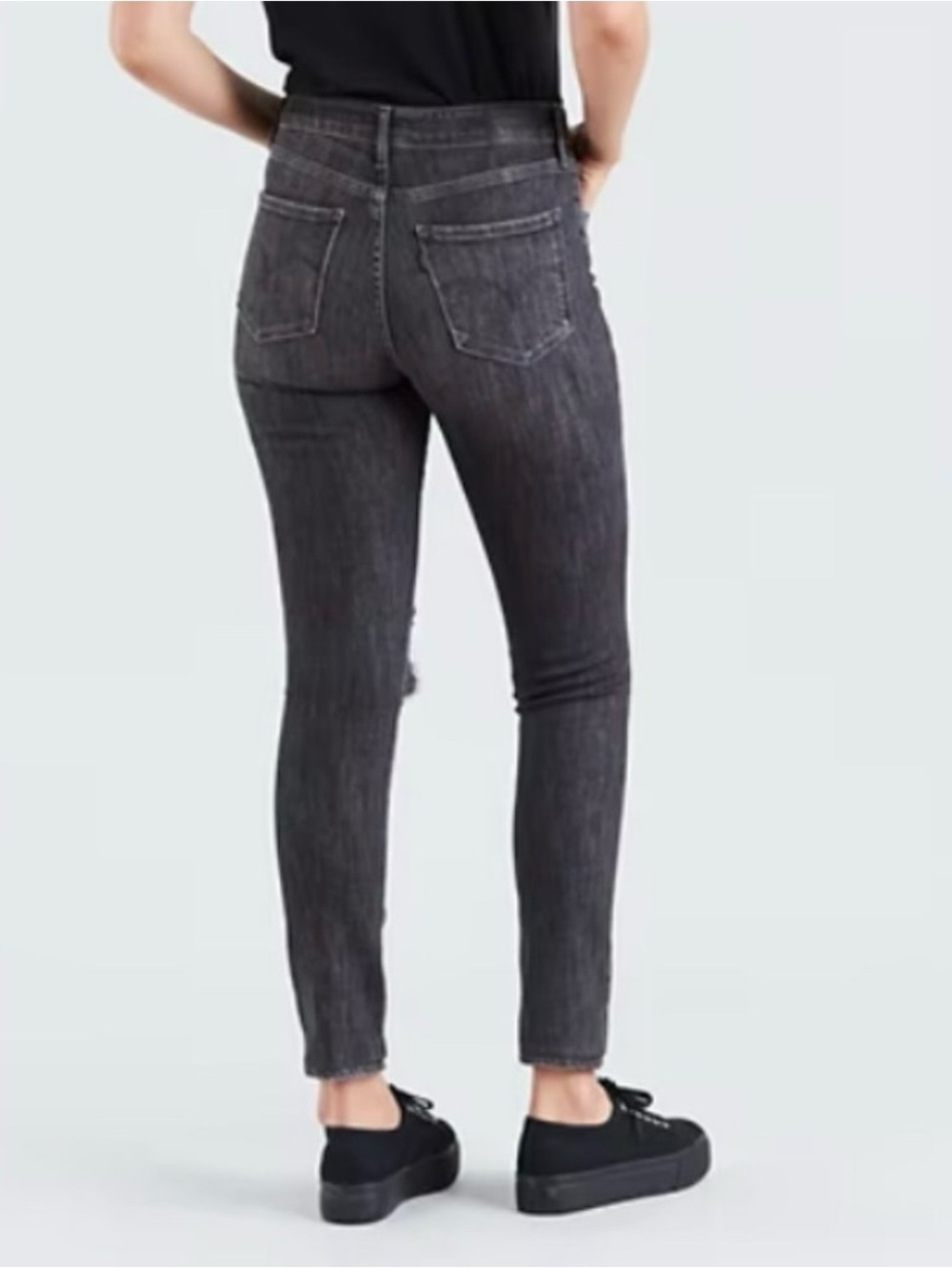 LEVI’S 721 High Rise Distressed Ripped Skinny Jeans Black - Picture 2 of 10